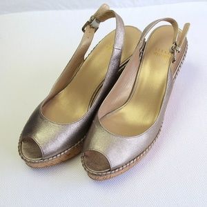 STUART WEITZMAN leather open toe cork wedges